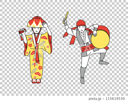 沖縄の人物と琉装のイラスト 115619530
