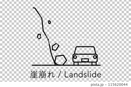 崖崩れ、自然災害のシンプルな線画アイコン 崖崩れ、自然災害のシンプルな線画アイコン 115620044