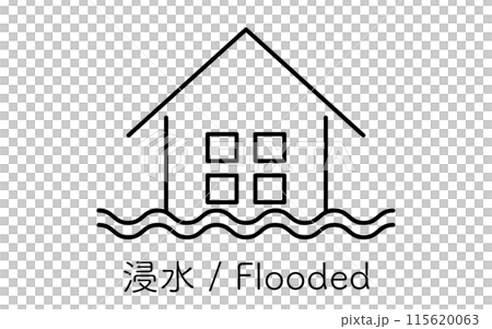 洪水、自然災害簡單的線條畫圖標 115620063