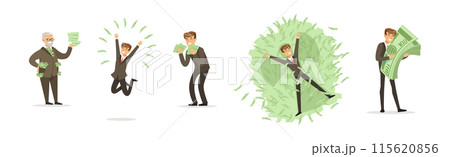 Rich Man Character Bathing In His Money Vector Set 115620856