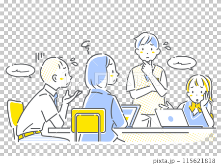 High school students working on group work - simple and stylish line drawing illustration 115621818