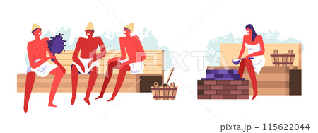 Friends Enjoying Sauna Session vector 115622044