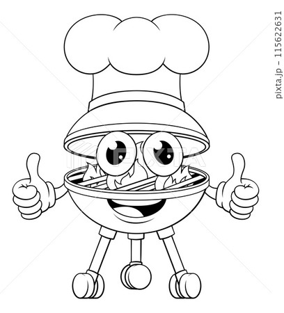 Barbecue Chef Cartoon Mascot Charcoal BBQ Person Barbecue Chef Cartoon Mascot Charcoal BBQ Person 115622631