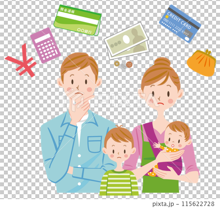 家計を心配する家族 困る 子育て 赤ちゃん 家計を心配する家族 困る 子育て 赤ちゃん 115622728