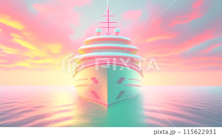 CG背景イラスト 豪華客船と夕日のイメージイラスト CG背景イラスト 豪華客船と夕日のイメージイラスト 115622931