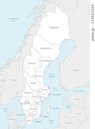 Vector regional map of Sweden with counties and administrative divisions, and neighbouring countries. Editable and clearly labeled layers. 115623164