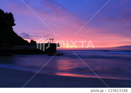 【静岡県】白濱神社・大明神岩の赤鳥居 夜明け 【静岡県】白濱神社・大明神岩の赤鳥居 夜明け 115623186