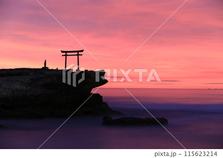 【静岡県】白濱神社・大明神岩の赤鳥居 夜明け 【静岡県】白濱神社・大明神岩の赤鳥居 夜明け 115623214