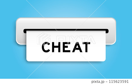 White coupon banner with word cheat from machine on blue color background 115623591