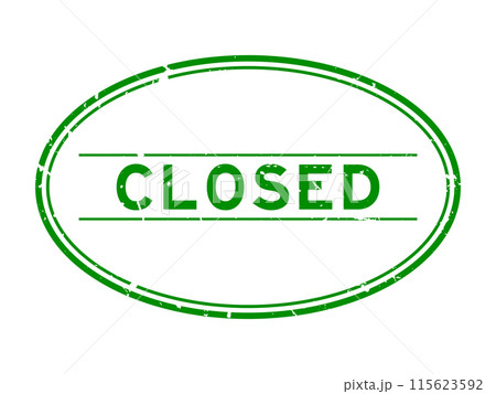 Grunge green closed word oval rubber seal stamp on white background 115623592