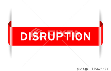 Red color inserted label banner with word disruption on white background 115623674