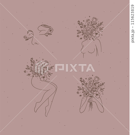 Beauty floral woman modern icons brown 115623819