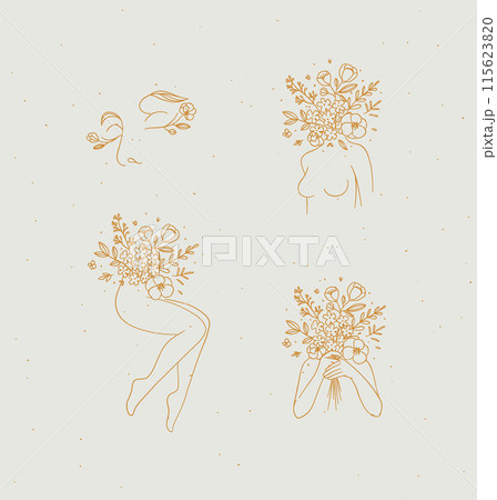 Beauty floral woman modern icons beige Beauty floral woman modern icons beige 115623820