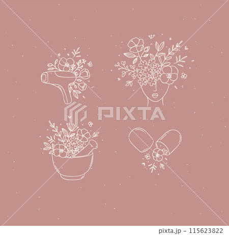 Beauty floral woman modern icons head coral 115623822