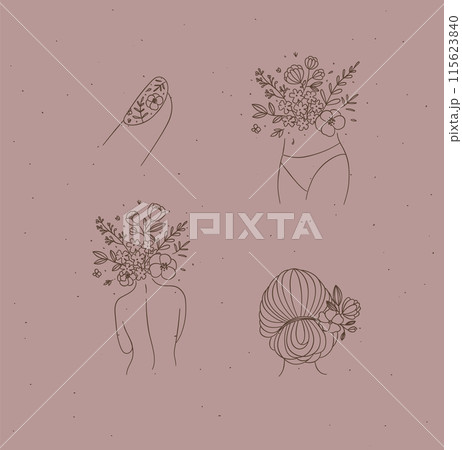 Beauty floral woman modern icons finger brown 115623840