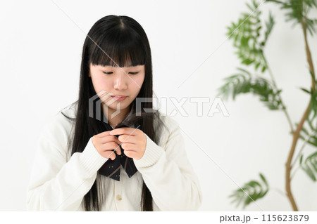 枝毛を気にする女子高生　 115623879