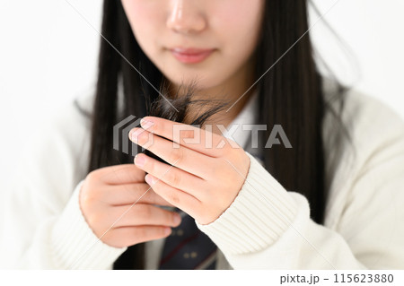 枝毛を気にする女子高生  枝毛を気にする女子高生  115623880