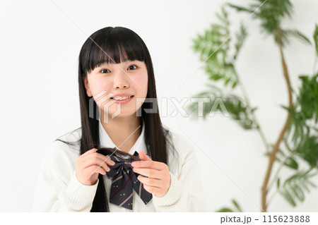 枝毛を気にする女子高生　 115623888