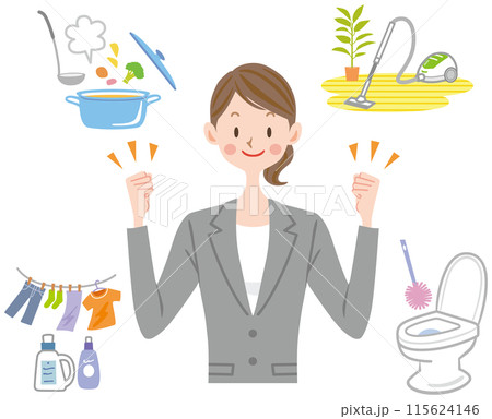 仕事と家事を両立する女性のイラスト 家事 仕事と家事を両立する女性のイラスト 家事 115624146
