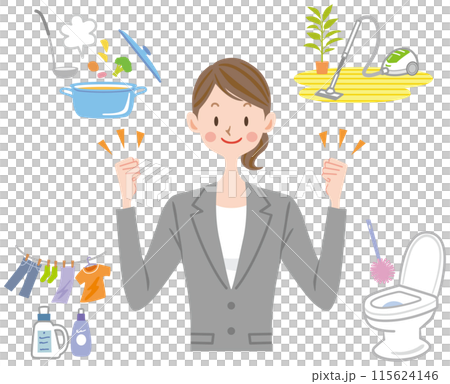 仕事と家事を両立する女性のイラスト 家事 仕事と家事を両立する女性のイラスト 家事 115624146