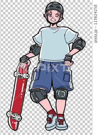 手裡拿著滑板的微笑男孩 115624258