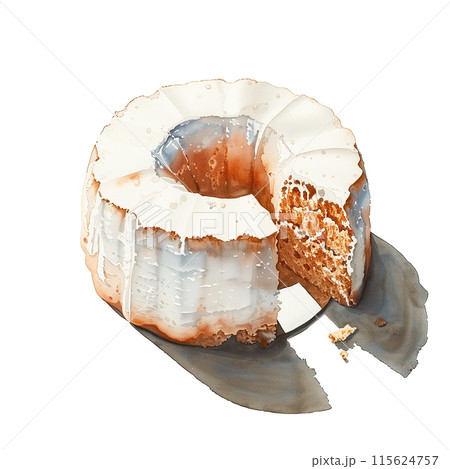 白背景にシフォンケーキの水彩イラスト 115624757