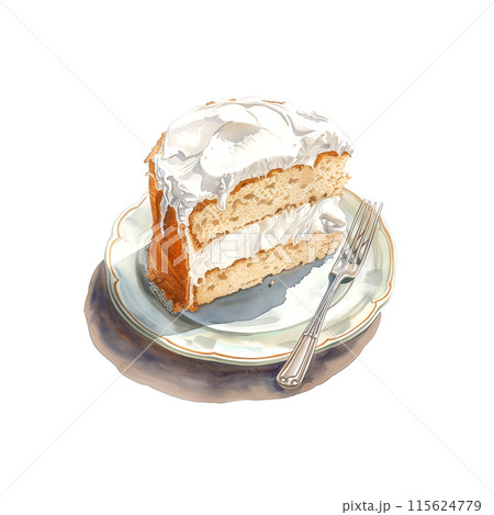 白背景にシフォンケーキの水彩イラスト 115624779
