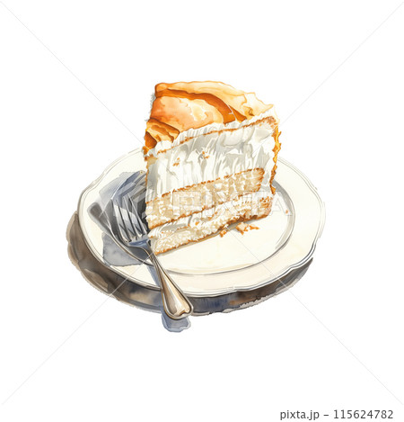 白背景にシフォンケーキの水彩イラスト 白背景にシフォンケーキの水彩イラスト 115624782