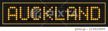 Orange color led banner in word auckland on black background Orange color led banner in word auckland on black background 115624995