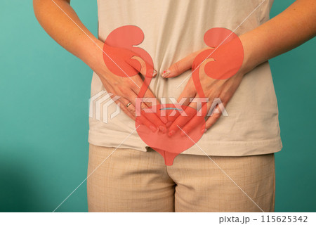 Menstrual pain, woman with stomachache suffering from pms , endometriosis, cystitis and other diseases of the urinary system Menstrual pain, woman with stomachache suffering from pms , endometriosis, cystitis and other diseases of the urinary system 115625342