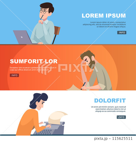 Writers banners people freelancers writers coders bloggers writing books or articles Writers banners people freelancers writers coders bloggers writing books or articles 115625511