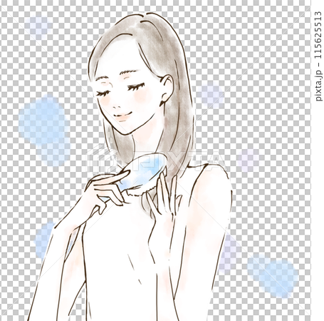 Smiling woman combing her hair with a brush, relaxing, scalp care 115625513