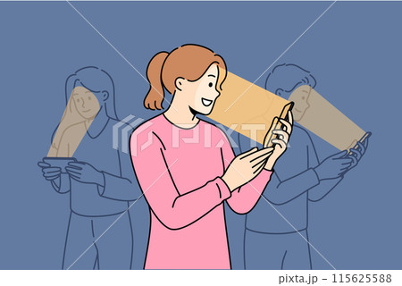 Massive digital addiction among people looking at phones, not paying attention to passers-by 115625588