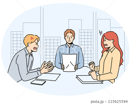 Angry couple argue at lawyer office 115625594