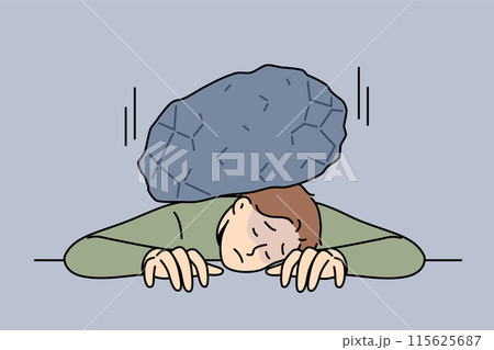 Huge load of stone lies on man back, putting pressure on tired clerk in need of help Huge load of stone lies on man back, putting pressure on tired clerk in need of help 115625687