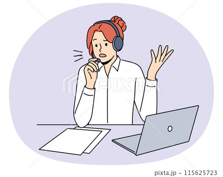 Call center agent in headset consult client Call center agent in headset consult client 115625723