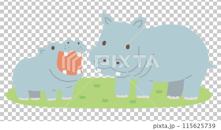 ゆるい手描きのカバ親子 115625739
