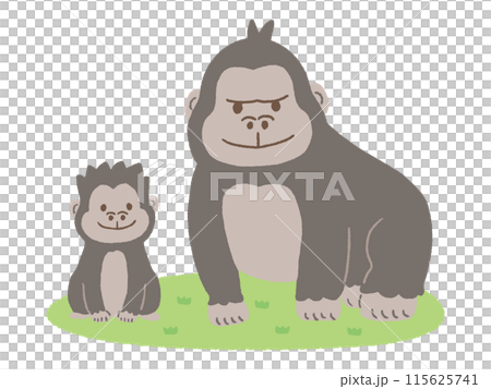 ゆるい手描きの親子ゴリラ 115625741