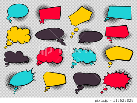 Comics book speech bubbles. Speech balloon or cartoon design elements isolated on white background. Vector illustration 115625829