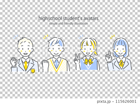 Positive high school student: simple and stylish line drawing illustration Positive high school student: simple and stylish line drawing illustration 115626001