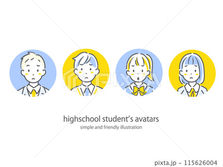 心配事を抱える高校生　シンプルでお洒落な線画イラスト 115626004