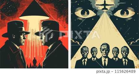 Conspiracy theory cartoon vector concepts. Men...のイラスト素材 [115626489 ...