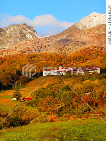 紅葉のピークを迎えた新潟県妙高市の妙高山 115626507