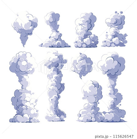 Cartoon smoke vector set. Cloud dust fog gas vape exhaust explosion chubby waves isolated on white background 115626547
