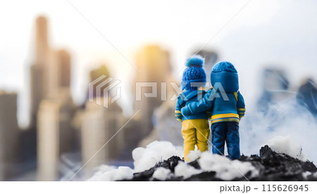 Couple Figurines Standing on Snow Pile Ukraine. Generative AI 115626945