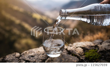 Person Pouring Water Into a Glass. Generative AI Person Pouring Water Into a Glass. Generative AI 115627039