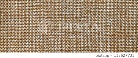 Texture brown background from woven textile with wicker pattern, macro. Structure vintage beige fabric 115627733