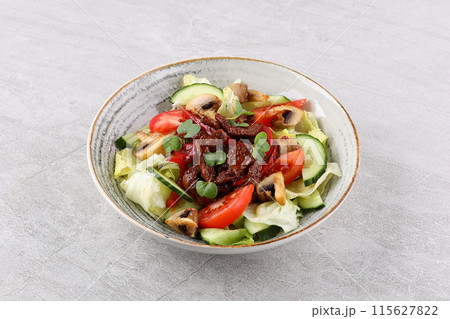 Veal salad with spicy sauce for the restaurant menu Veal salad with spicy sauce for the restaurant menu 115627822