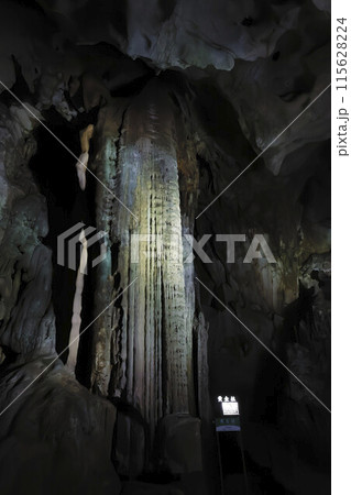 神秘的な鍾乳洞 特別天然記念物 秋芳洞 黄金柱 115628224