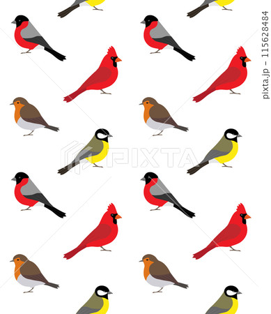Vector seamless pattern of flat small birds 115628484